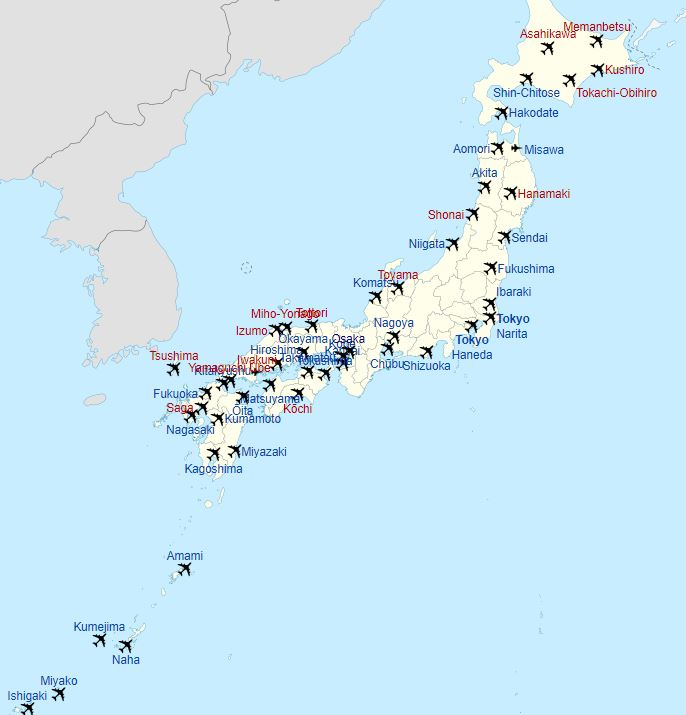 carte aéroports japon