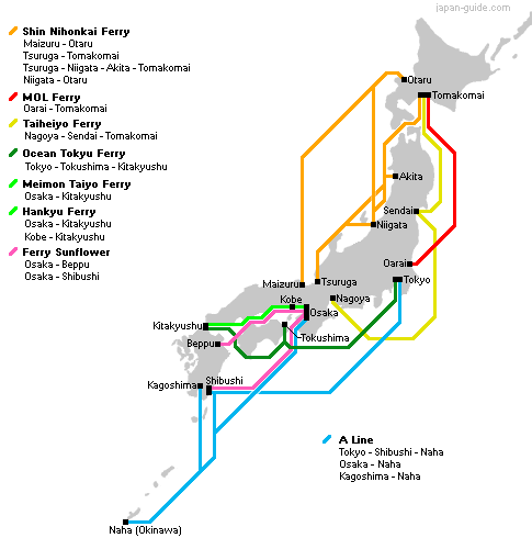 Principales liaisons par ferry au Japon