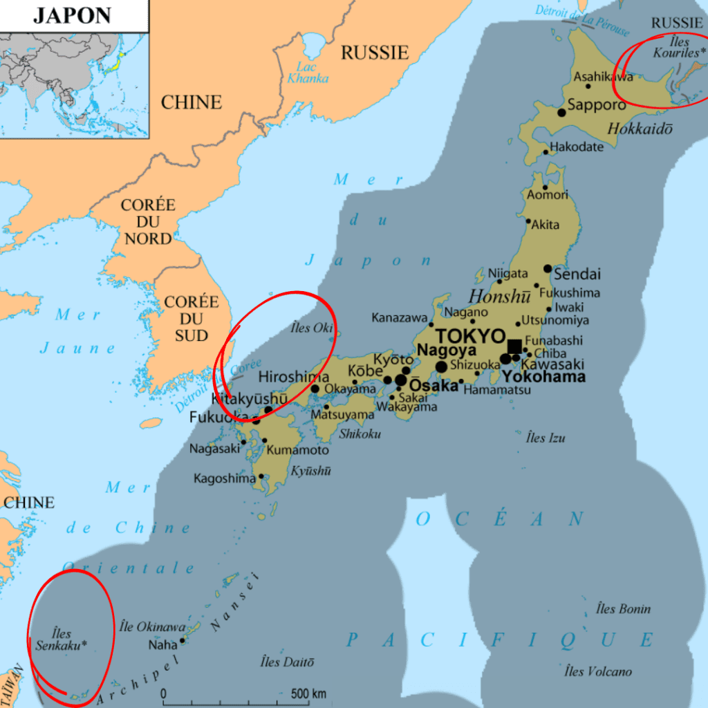 Carte frontière entre le Japon et ses voisins