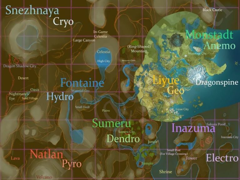 Genshin Impact : cartes des nations de Teyvat