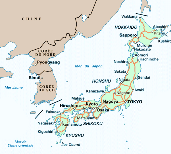 carte routes japon