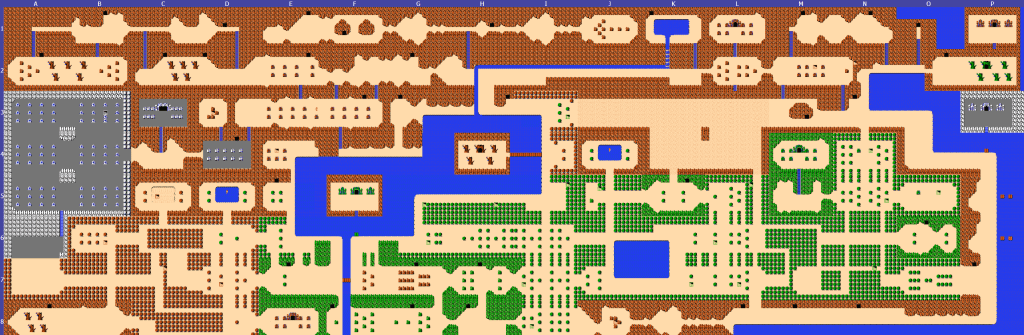 Legend of Zelda 1986 : Carte du monde extérieur overworld